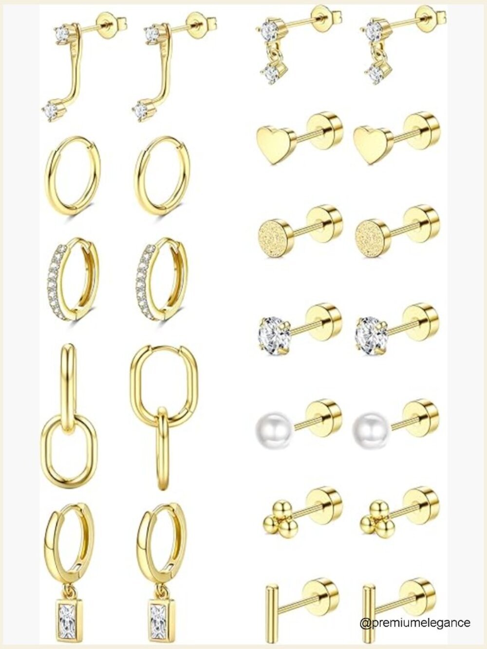 12 Pairs Hypoallergenic Flat Back Earrings Set Stud Hoop Dangle
